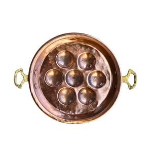 Solid Copper French Escargot Pan Egg Poacher Decorative Brass Handle Mid Century